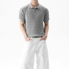 Threebooy  New Trendy Jacquarded Men Polo Shirt Light Luxury Casual Business Solid Color Knitted Short Sleeve T-shirt Fashion Stretchy Tops