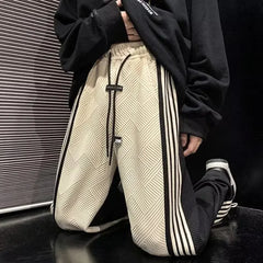 Threebooy Trousers Summer Men's Sweatpants Thin Striped Straight Male Sports Pants Wide Leg Big Size Korean Y2k Fashion 2024 Casual Long