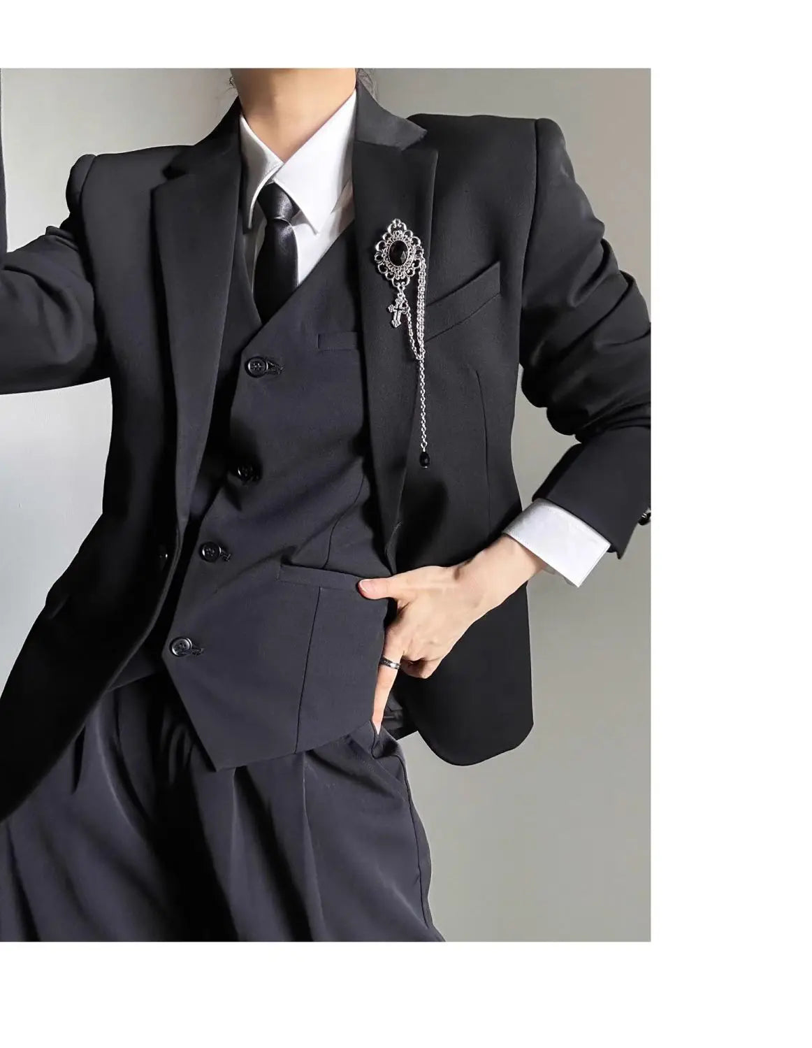 Threebooy High-end Black Gray Suit Vest Fashion Men Women Same Neutral Style Slim Business Casual Blazer Vest Urban Streetwear