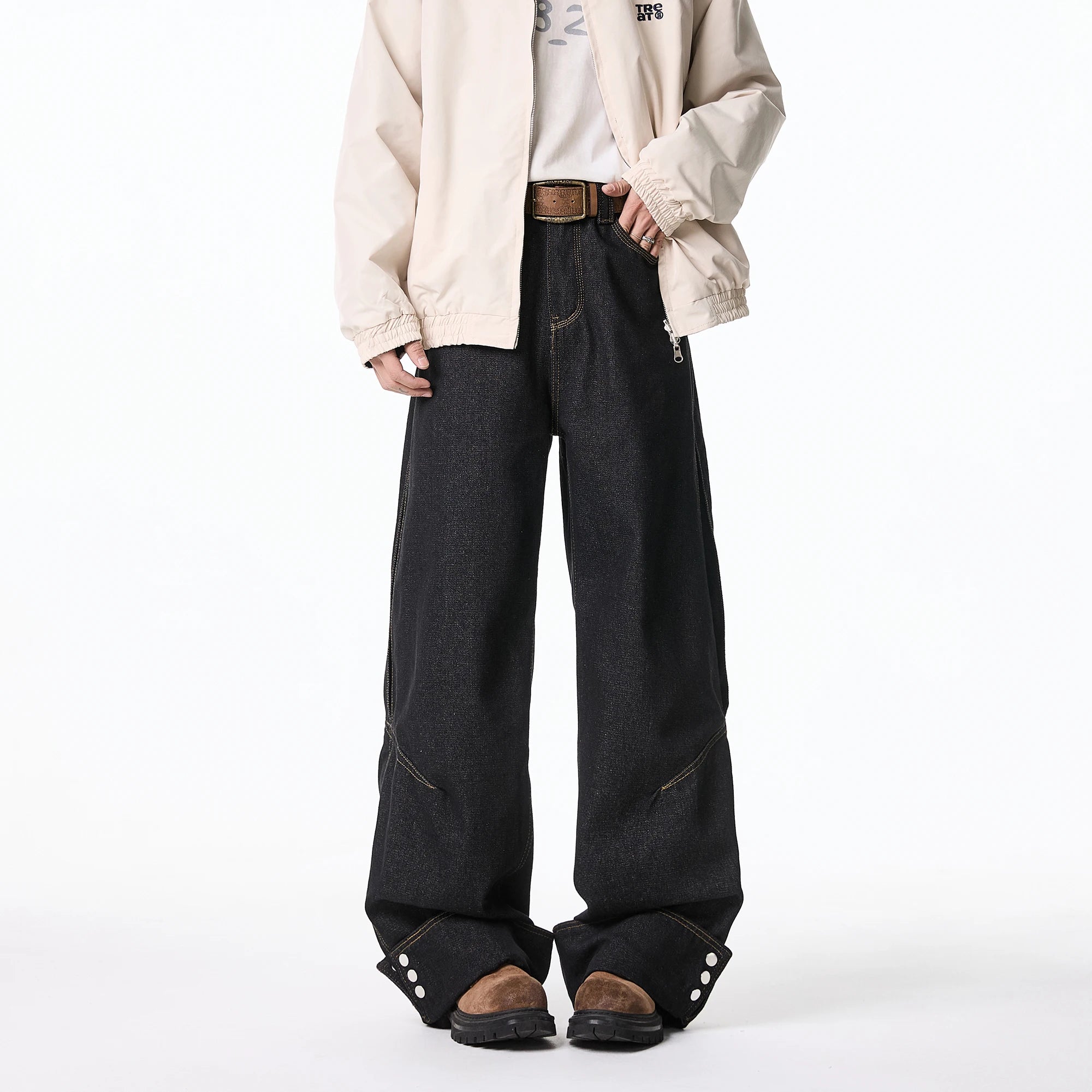 Threebooy  Floor jeans men Wide Leg Denim Pants Baggy Low Waist Boyfriend Jeans Personality design Loose Fit Jeans Cyber Grunge Streetwear