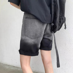 Threebooy  Summer Gradient Denim Shorts Men's Fashion Retro Denim Shorts Mens Streetwear Korean Loose Hip-hop Straight Denim Shorts Men