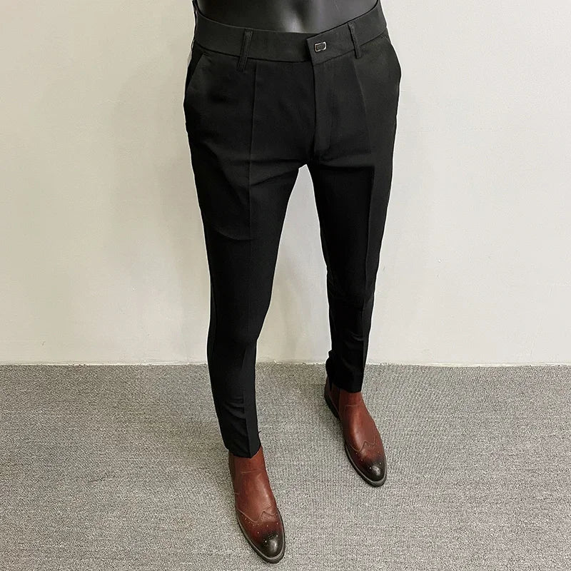 Threebooy Men Business Slim  Fit Suit Dress Pants Men High Quality Solid Color Formal Trousers Stretch Slim Leggings Men Brand Clothing 36