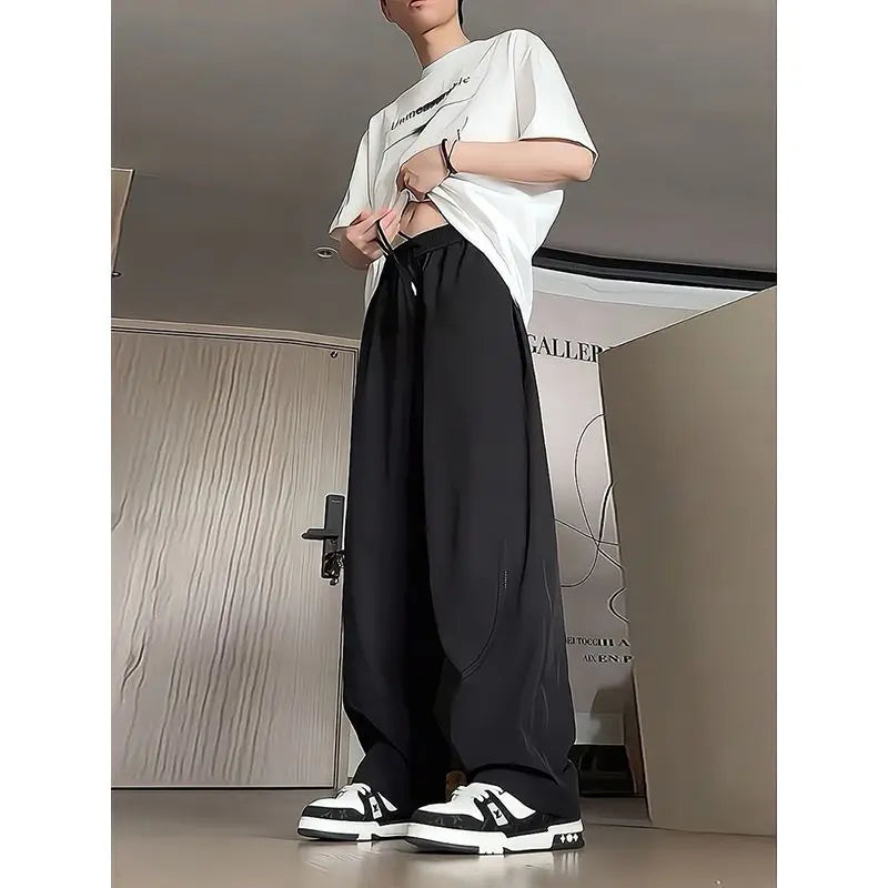 Threebooy  Ice Silk Men's Summer Thin Breathable Quick-drying Sports Pants American Retro Wide-leg Casual Trousers