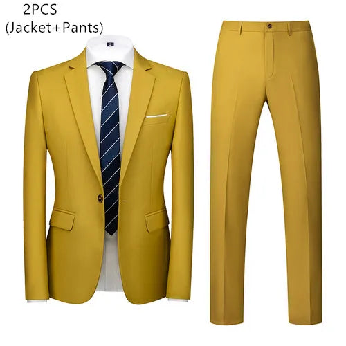 Threebooy (Jacket+Vest+Pants) Men Business Suits British Style MenWedding Dress Slim Fitting Blazer Trousers 3 Piece Elegant Male Tuxedo