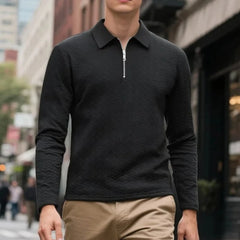 Threebooy  Spring Zipper Polo Collar T Shirt Men Casual Sportwear Retro Light Luxury Pullover Fashion Men's Outdoor Long Sleeve Polo Shirts