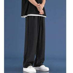 Threebooy  Plush Corduroy Pants for Men Drawstring Leg Sweatpants Wide-leg Loose Versatile Casual Trousers