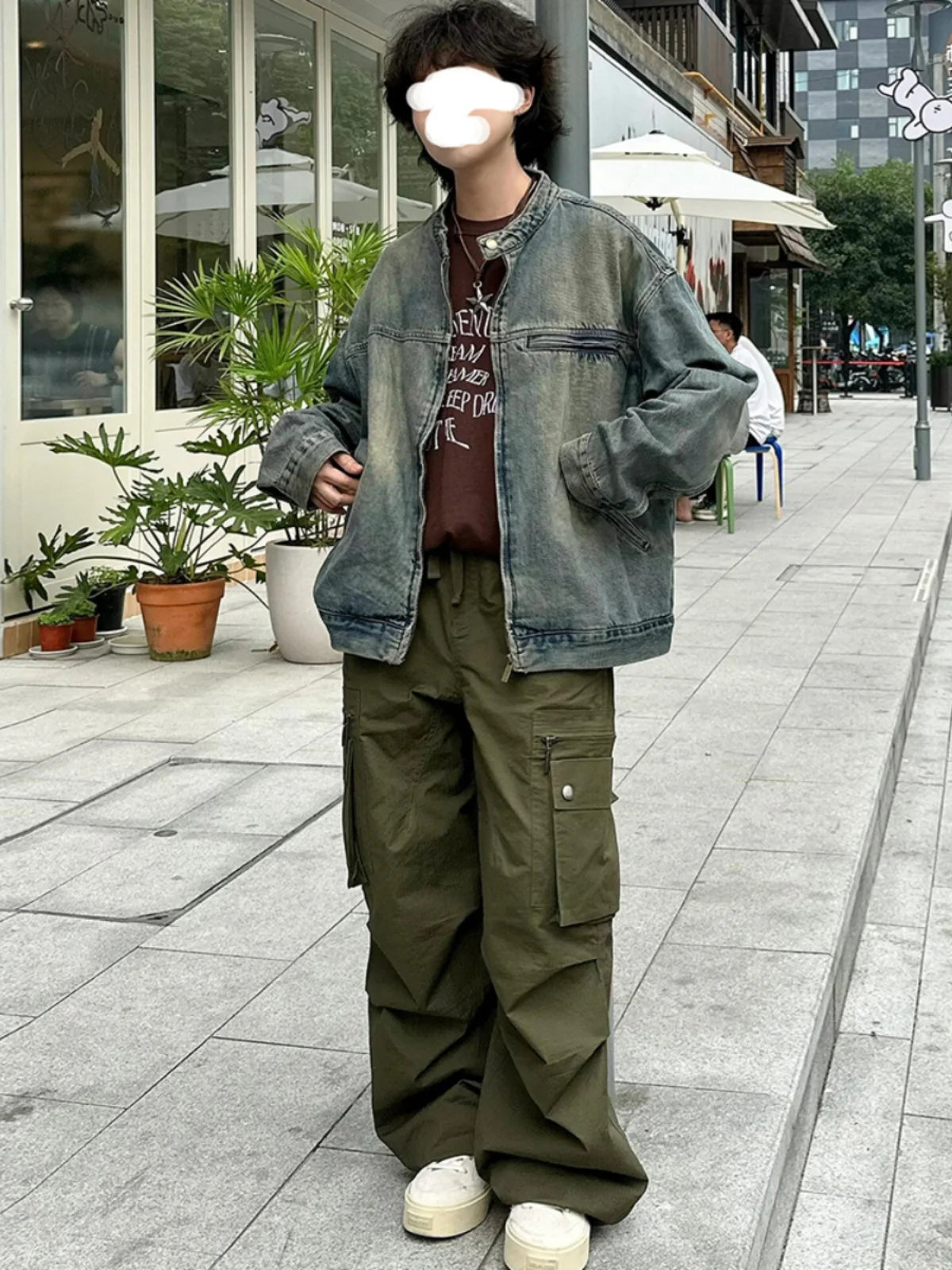 Threebooy Waed adual Denim Jaet Men's Spring Autumn Zipper Cardigan American Retro Jaet Heavy Work Small Stand Collar Jeans Coat