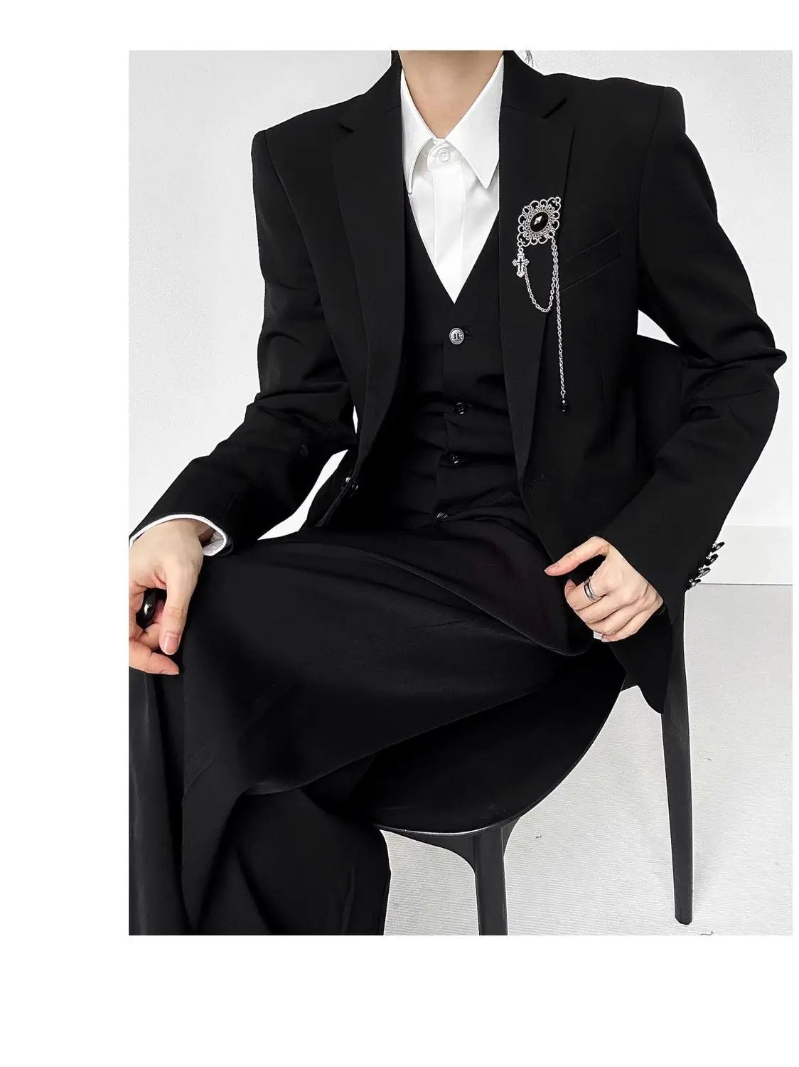 Threebooy High-end Black Gray Suit Vest Fashion Men Women Same Neutral Style Slim Business Casual Blazer Vest Urban Streetwear