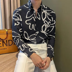 Threebooy  Trendy and Versatile Long-sleeved Printed Thin Shirt New Casual Fashion Men's