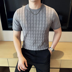 Threebooy  Summer Breathable T-Shirts for Men Korean Luxury Clothing O-Neck Short Sleeve Knitted Men's T Shirt Fashion Hollow Tops Tees 4XL
