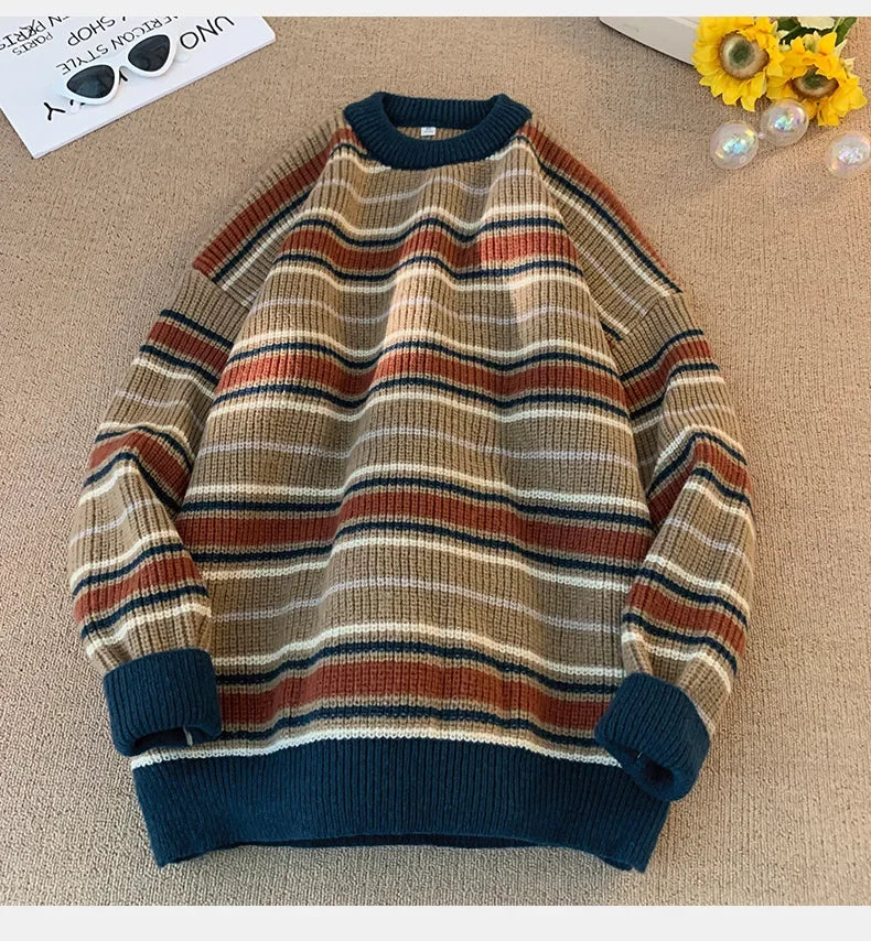 Threebooy Brand Winter Sweater Man 2025 Autumn Winter Loose O Neck Color Blocking O Neck Pullover Fashion Man Korean Clothes