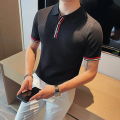 Threebooy Men's Summer Casual Short Sleeves Knitting Polo Shirts/Male Slim Fit High Quality Fashion Hollow Breathable Casual Polo Shirts