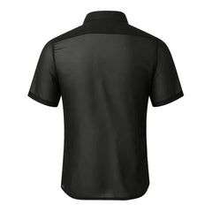 Threebooy  Mens Mesh Sheer Lightweight Sexy Short Sleeve Shirt Streetwear Fashion Nightclub Stage Performance Gayboys Avant Garde Top