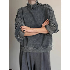 Threebooy Hong Kong style denim jacket men's fashion brand high street niche personality leisure collar pullover work jacket