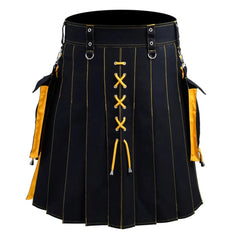 Threebooy Mens Pocket Tie Rope Scottish Skirt 2024 New Genderless Casual Fashion Medieval Retro Steampunk Contrast Color Skirt Unisex