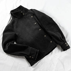Threebooy  Y2k Fencing Jacket Vintage Wash Gradient Irregular Buttons Unisex Jacket Gothic Harajuku Streetwear Canvas Cotton Casual Jacket