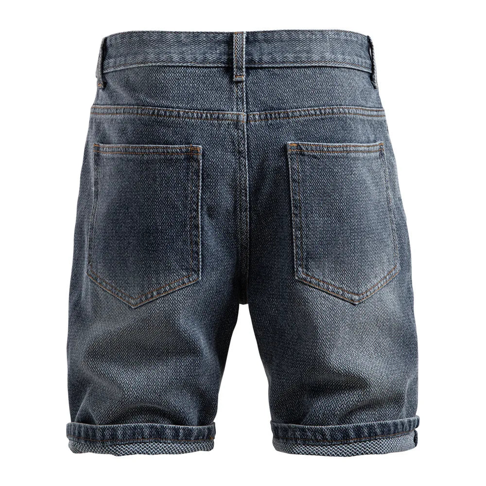 Threebooy Summer New Chic Men Slim-fit Denim Shorts Light Luxury Stylish Vintage American Style Urban Fashion Leisure Straight Half-pants