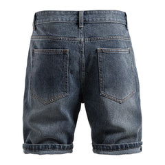 Threebooy Summer New Chic Men Slim-fit Denim Shorts Light Luxury Stylish Vintage American Style Urban Fashion Leisure Straight Half-pants