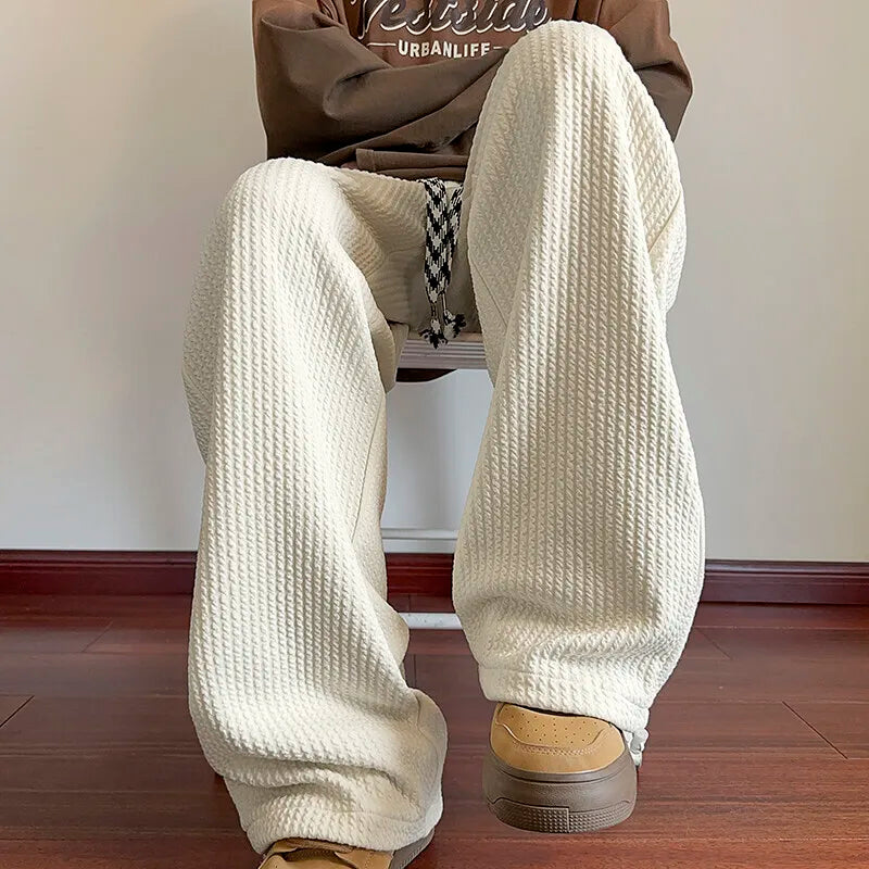 Threebooy Black Casual Pants Men Fashion Oversized Wide Leg Pants Men Streetwear Hip-hop Loose Pleated Pants Mens White Trousers