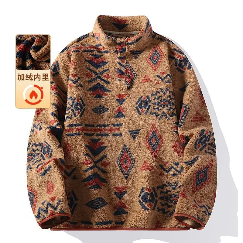 Threebooy Korean Style High-end Stand Collar Sweatshirt Men's Winter Trendy Ethnic Style Plus Velvet Thickened Warm Versatile Top Jacket
