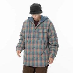 Threebooy Winter Jacket Men Warm Fashion Thickened Plaid Jacket Men Oversized Streetwear Korean Loose Short Coa Mens Couple Thick Hooded Jackets