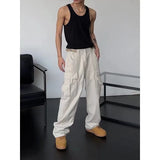 Threebooy Japanese cityboy heavy cotton overalls wide leg pants European and American street high waist slim hiphop big mouth bag fashion