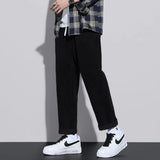 Threebooy Spring New Hong Kong Style Trendy Loose Wide Leg Jeans Men's Elastic Waist Drawstring Pocket Men's Trendy Casual Straight Pants