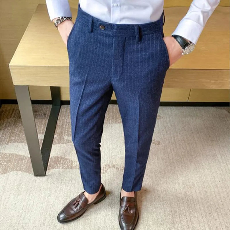 Threebooy Men's Spring Autumn New Fashion Business Casual stripe Suit Trousers Male Solid Color Straight Pants Men Loose Cotton Pants