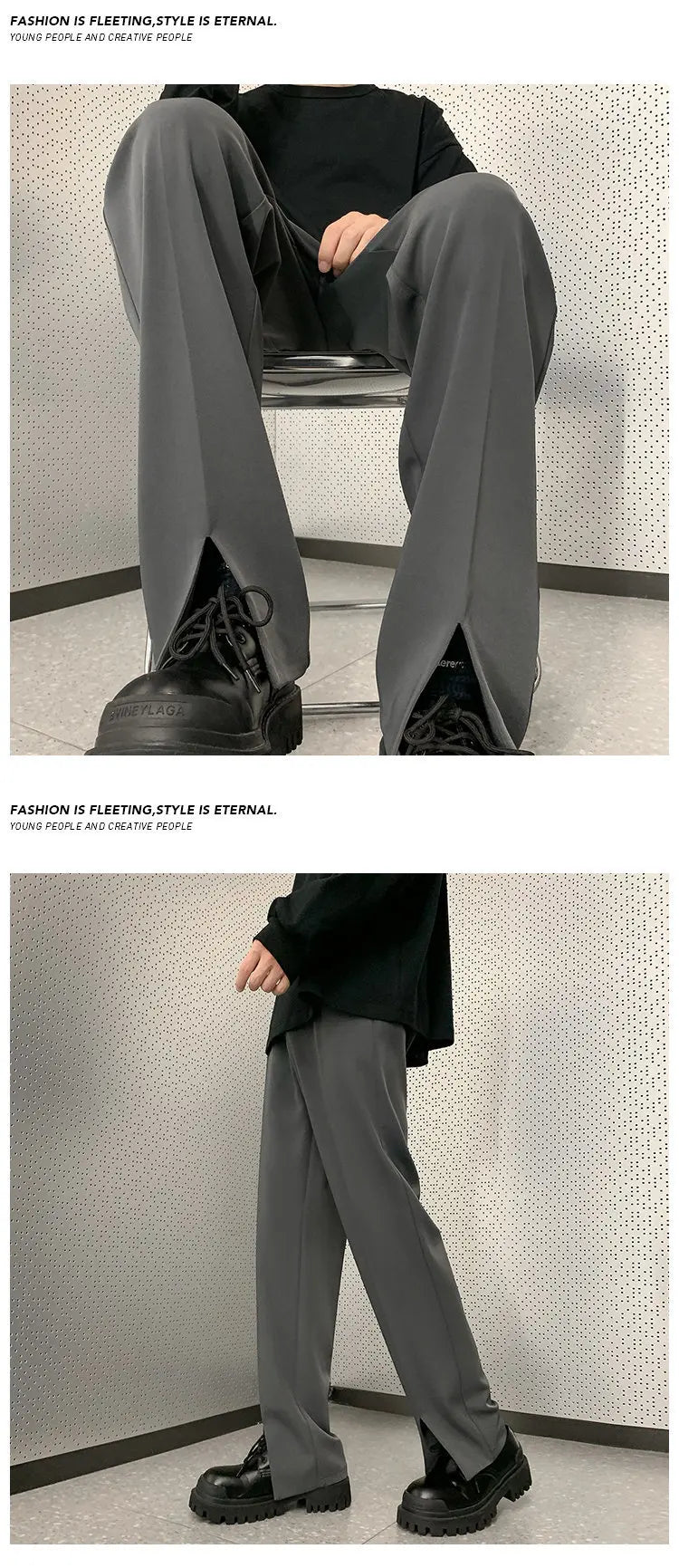 Threebooy Grey Suit Pants Men Fashion Society Mens Dress Pants Korean Loose Straight Pants Mens Office Formal Trousers M-3XL