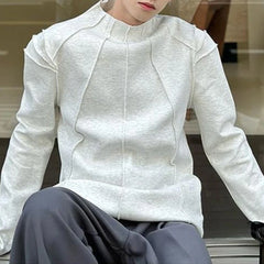 Threebooy Mens Autumn 100% Cotton Slim Fit Half Turtle Collar Long Sleeve T-Shirt Genderless Korean Style Contour Line Sweatshirt Unisex