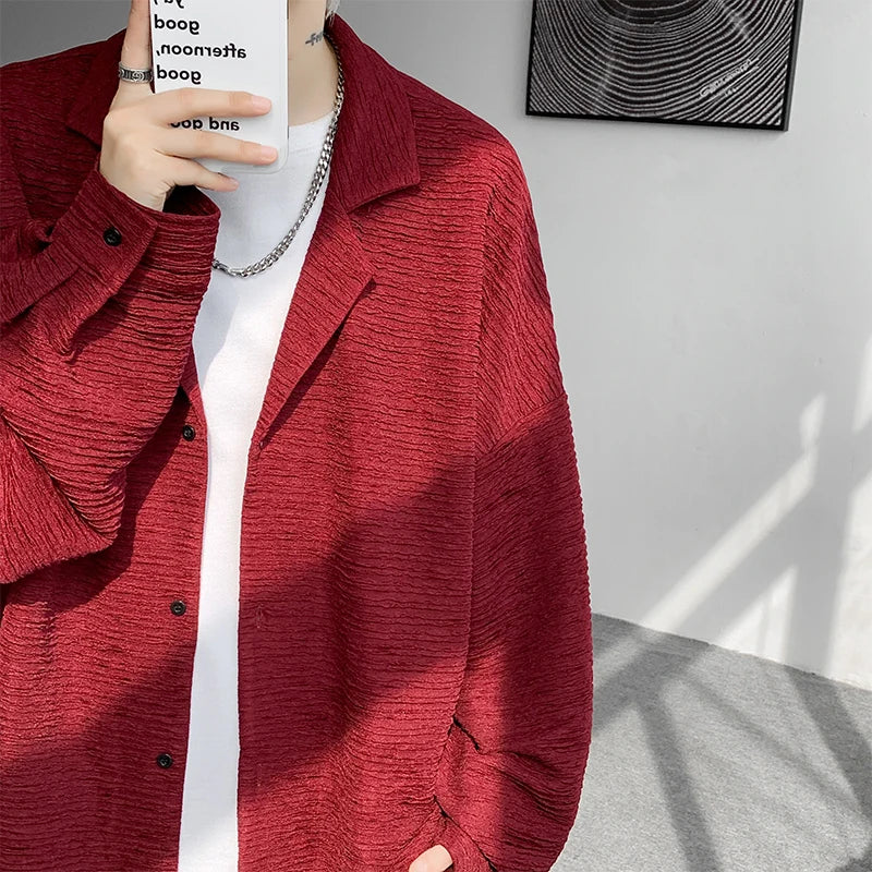 Threebooy Korean Fashion Ice Silk Shirt Men's High Quality Long Sleeve Shirts Loose Casual Blouse Oversized 5XL masculina camisas hombre