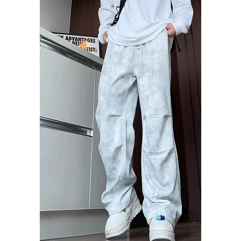 Threebooy  Unisex Straight Leg Loose Fit Casual Trousers Men Women Athleisure Pants Oversized Breathable Outdoor Daily Wear Elastic Waist