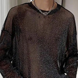 Threebooy Man T-shirt Sheer Mesh Round Neck Long Sleeve Sexy Men's Clothing Tops Out Streetwear Party Thin Style Clothes