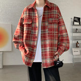 Threebooy Winter Short Woolen Coat Men Warm Oversized Retro Plaid Woolen Jacket Men Streetwear Korean Loose Thick Woolen Coat Mens Jackets