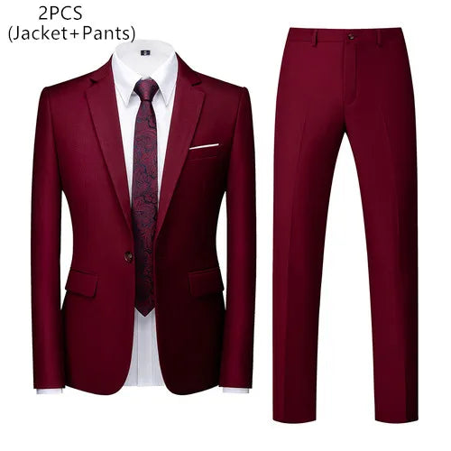 Threebooy (Jacket+Vest+Pants) Men Business Suits British Style MenWedding Dress Slim Fitting Blazer Trousers 3 Piece Elegant Male Tuxedo