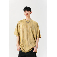 Threebooy Round Neck Ice Silk Pleated T-Shirt Men's Quick Drying Breathable Casual T Shirt Leisure Sport T-shirt Men Plus Size 8XL-M
