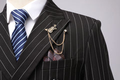 Threebooy  Men's Double-Breasted Suit, Classic Formal Business Wear