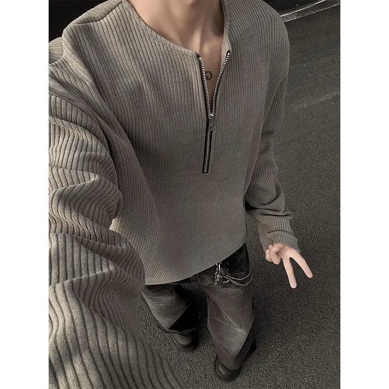 Threebooy American Half-Zip Henley T-Shirt Men's Spring Autumn Long Sleeve Underwear Tough Guy Outfit Hoodie