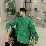 Threebooy Men's Green Color Tie Show Fashion Trend Hawaiian Shirts High-quality Lapel Collar Streetwear Shirts Camisa Masculina