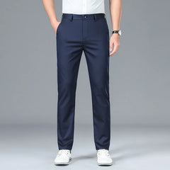 Threebooy  Summer Thin Male Casual Pants Men's Lyocell Breathable Trousers Length Straight Simple Office Black Navy Work Pants