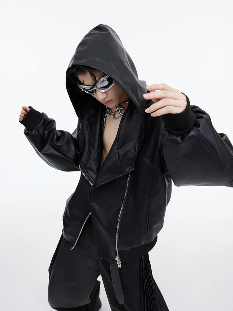 Threebooy Men's Maverick Hooded Faux Leather Jacket