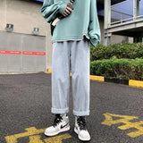 Threebooy Wide Leg Jeans Men Oversized Fashion Casual Blue Straight Jeans Men Streetwear Hip-hop Loose Vintage Jeans Mens Denim Trousers