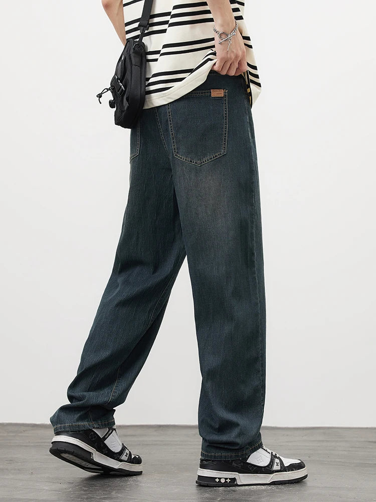 Threebooy  New Men's Straight Vintage Jeans Soft Lyocell Casual Trousers Personality High Quality Male Korean Fashion Baggy Denim Pants