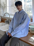 Threebooy Turn Down Collar Men Shirt Personality Solid Color Male Shirts Niche Design Men's Wear 2024 Spring Korean Streetwear