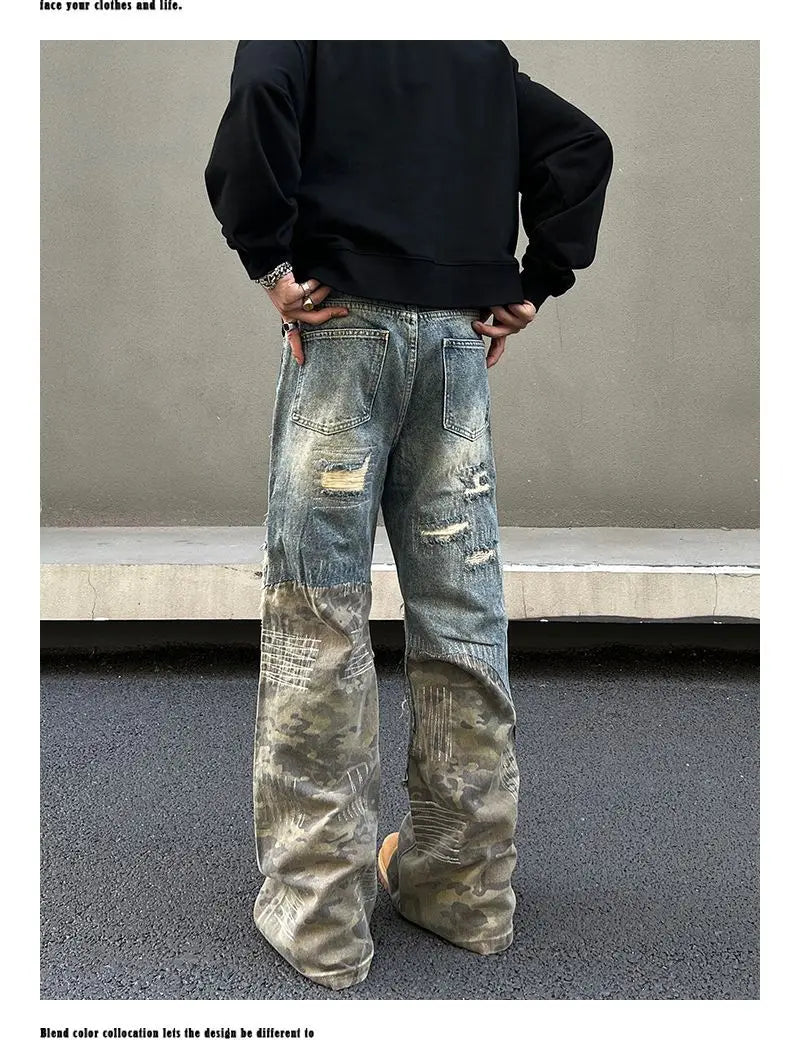 Threebooy American high street men and women trendy washed straight leg jeans for couples loose retro spring and autumn casual pants y2k