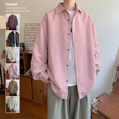 Threebooy Shirt Men Solid Long Sleeved Shirt For Men Korean Fashion Shirts Baggy Business Casual Single Breasted Shirt Harajuku Oversized