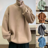 Threebooy Men's Turtleneck Sweater Pullover Men Loose Casual Harajuku Korean Fashion Mens Oversized Sweater Fashion Thicken Warm Sweaters