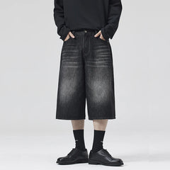 Threebooy  Oversized Baggy Men's Denim Shorts Summer Fashion Retro Casual Loose Wide-leg Calf-length Jeans Harajuku Y2K Streetwear