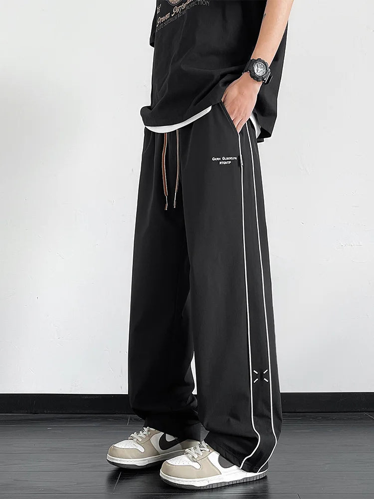 Threebooy Summer Men's Sweatpants Light and Thin Ice Silk Cool Pants Big Size 8XL 7XL 6XL Sportswear Loose Fit Straight Track Trousers