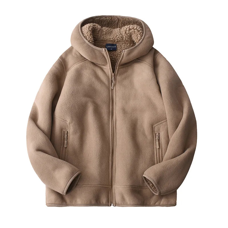 Threebooy  Thickened Fleece Zipper Hooded Sweatshirt For Men Women Autumn And Winter Outdoor Warm Jacket Casual Lambskin Outwear Coats
